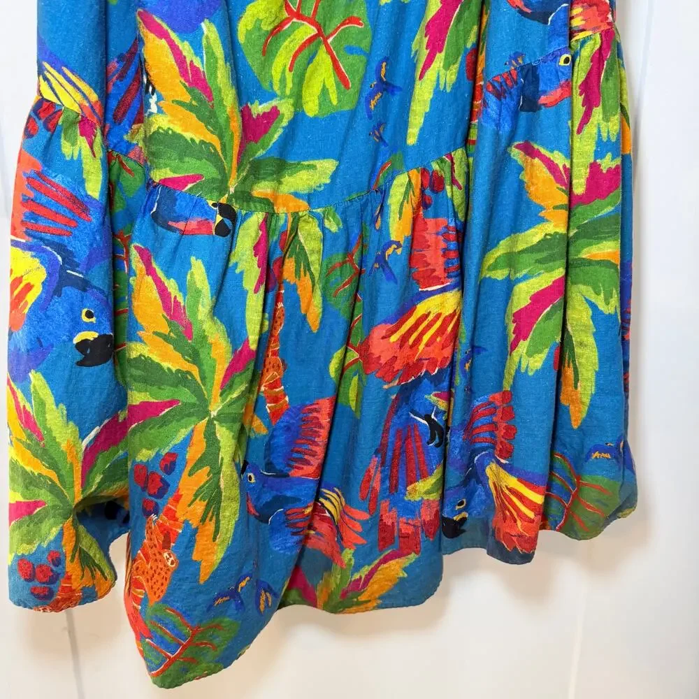 Farm Rio Sunny Day Maxi Dress One-Shoulder Cutout Tropical Linen Blend Size XL - Picture 12 of 14